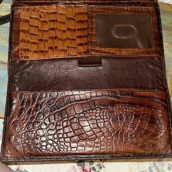 Brahmin Vintage Trifold Wallet Clutch Cognac Brown Croc Embossed Leather - Picture 10 of 11